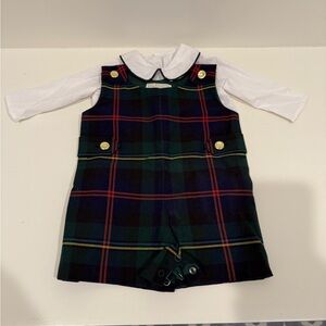 The Beaufort Bonnet Company Tartan Romper with White Peter Pan Shirt